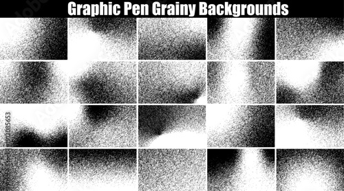 Black and white graphic pen grainy backgrounds set with stippled gradient textures