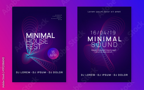 Techno Poster. Pink Party Set. Psychedelic Radio Illustration. Fest Electro Graphic. Blue Dj Magazine. Sound Event. Trance Vector. Violet Techno Poster