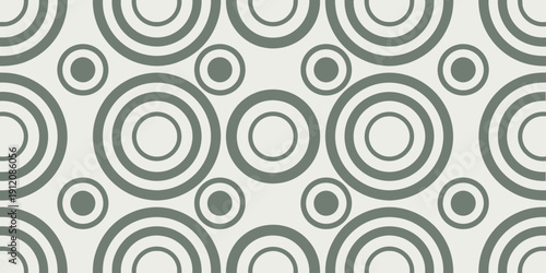 Seamless abstract geometric pattern featuring repeating concentric circles with decorative connectors in soft blue tones. Retro modern aesthetic ideal for wallpaper, fabric prints, packaging, branding