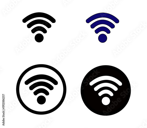 Set of Wi-Fi signal icons black and blue vector symbols for wireless connection isolated on white background