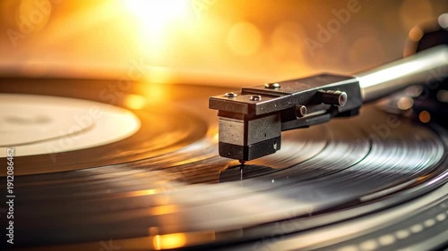 Close Up of Vinyl Record Player Turntable Playing Music.