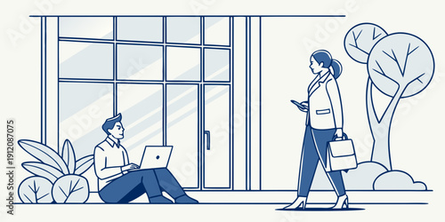 A person standing near a window with a dog and plants in the room