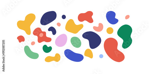 Vibrant abstract shapes floating in a white background
