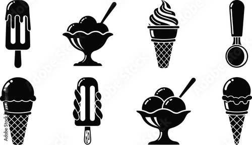 Flat black ice cream icon set Vector