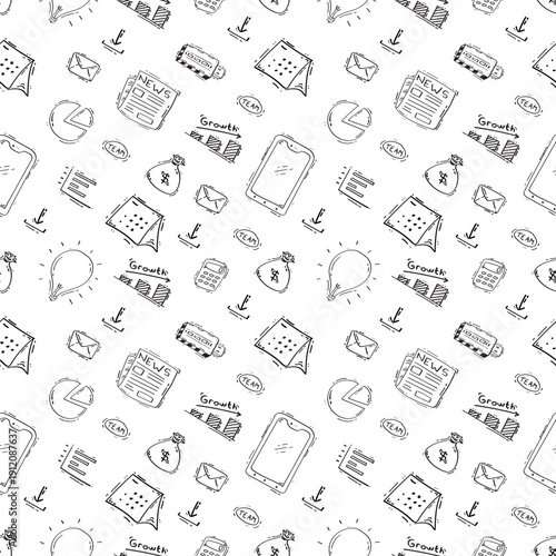 Doodle business plan seamless pattern, startup growth idea element background