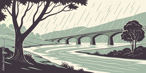 A serene landscape with a winding river and lush greenery under a cloudy sky.