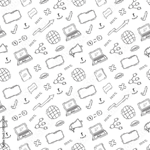 Doodle business plan seamless pattern, startup growth idea element background