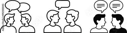 Business communication line icons with speech bubbles. Business building, conversation and dialogue vector illustration. teamwork, collaboration, counseling, networking, and customer support.