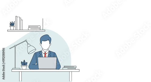 Small Business Owner Working on Laptop – Flat Monoline Vector