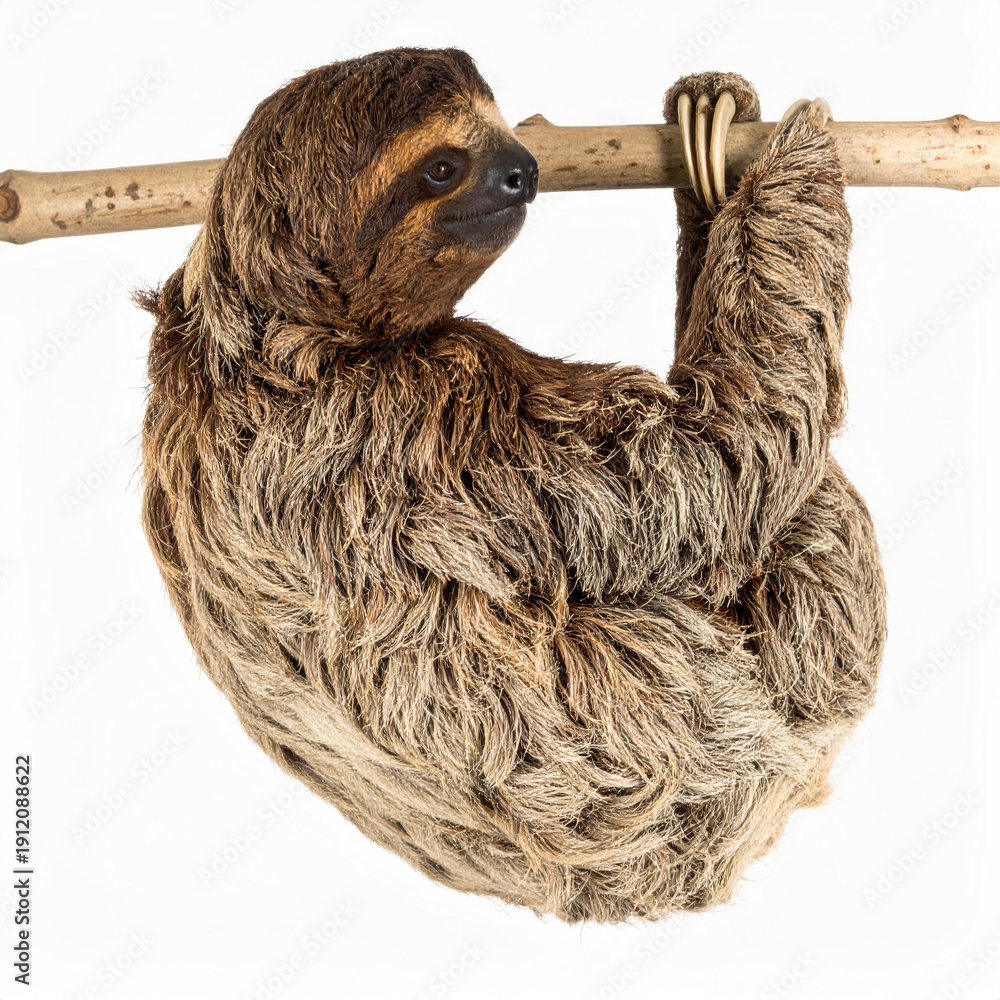 Obraz premium Flexible Sloth over White Background, Funny Stretching Animal No Shadow
