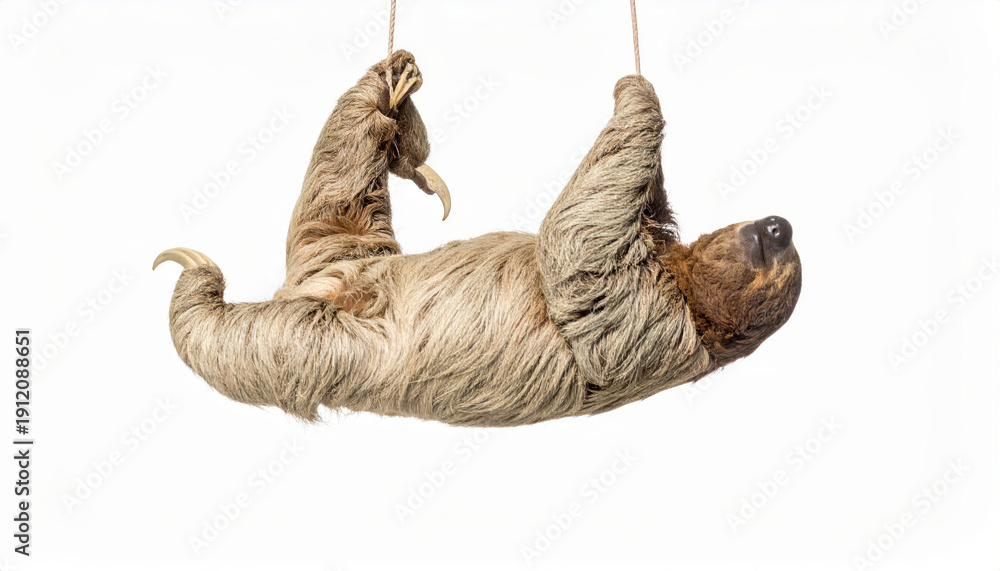 Obraz premium Flexible Sloth over White Background, Funny Stretching Animal No Shadow