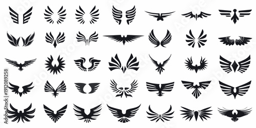 Collection of diverse black wing designs and avian inspired silhouettes