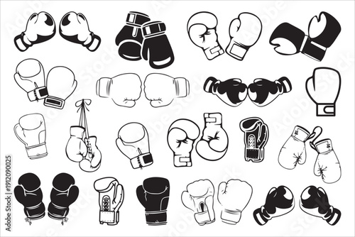 Boxing Gloves Icon Set Black And White Packs ArtFX