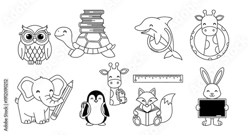 Cute animal characters for back to school education.