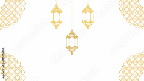 Elegant gold lanterns hanging in intricate patterns