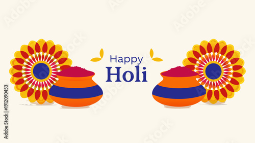 Vibrant Holi celebration with colorful powders and flowers