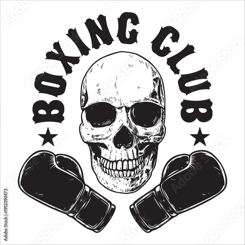 Boxing Clubs Skull With Gloves Vintage Icon Design