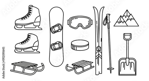 Collection of winter sports equipment