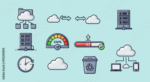 Cloud computing icons and server technology illustration