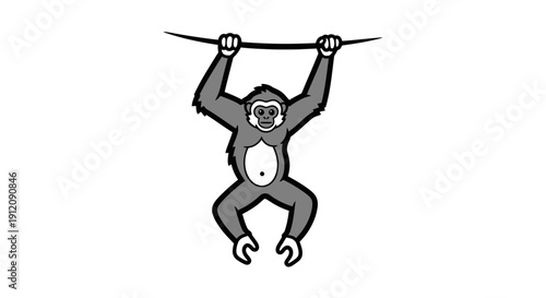 A cartoon monkey hanging from a branch
