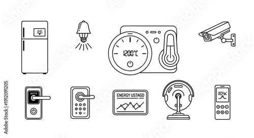 Collection of smart home technology icons.