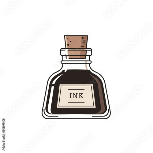 Vintage ink bottle with cork stopper and label