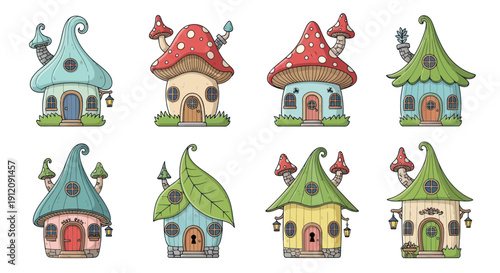 Collection of whimsical mushroom and fairy tale houses