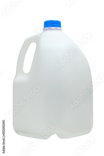 Tableau sur toile A full, one-gallon white plastic milk jug with a vibrant blue screw-cap, isolate