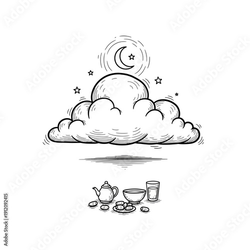 Whimsical Cloud Tea Party Under Moonlight.