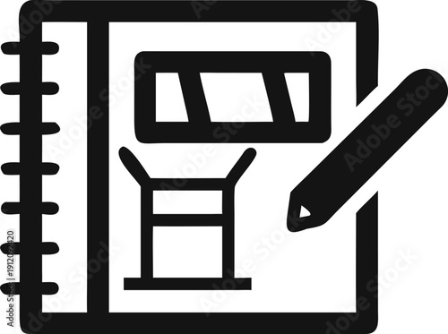 Architect or designer sketching out room plans in a spiral notebook