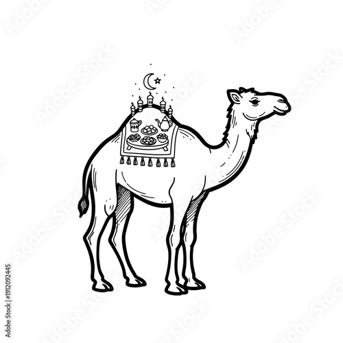 Camel with Decorative Saddle and Ornaments.