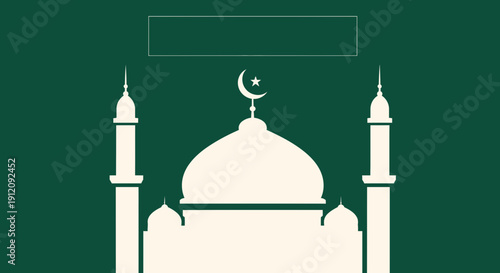 Mosque Silhouette with Crescent Moon Symbol.