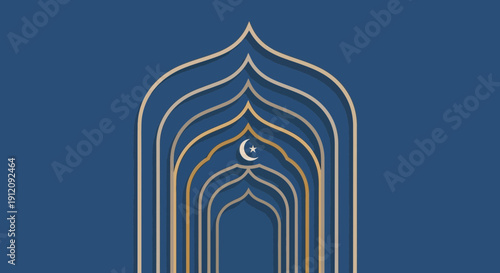 Islamic Arch Design with Crescent Moon.