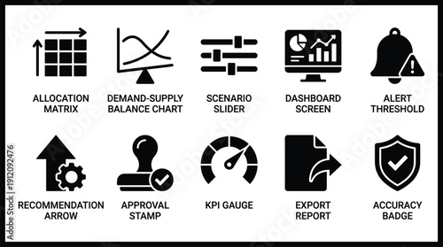 Business icons for data analysis and management