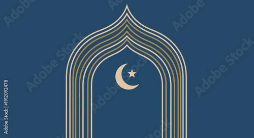 Islamic Archway with Crescent Moon Symbol.