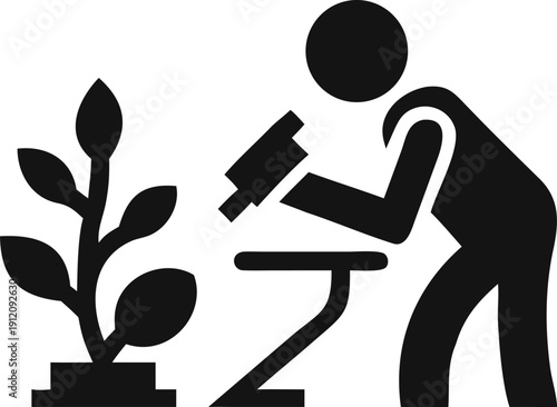 Botanical Scientist Examining a Plant with a Microscope for Research