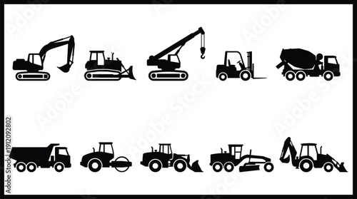 Construction vehicles and heavy machinery silhouettes