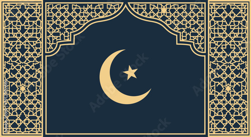 Islamic Crescent Moon and Star Symbol.
