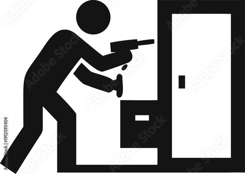 Criminal using a handheld weapon to breach a secure cabinet or safe container