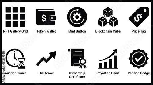 NFT Blockchain Icons for Digital Art and Cryptocurrency Concepts