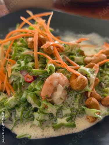 Thai Winged Bean Salad with Shrimp and Creamy Coconut Dressing Close Up