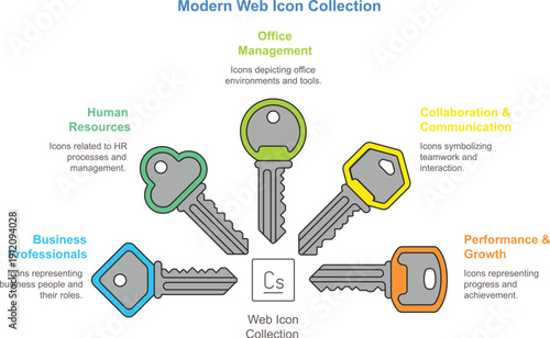 Modern web icon collection for business, office management, and human resources applications.