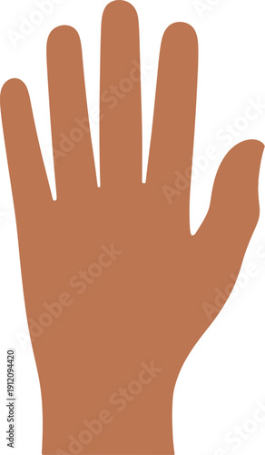 Open Hand Vector Icon, Five Fingers Raised, Brown Skin Tone, Simple Graphic Representation