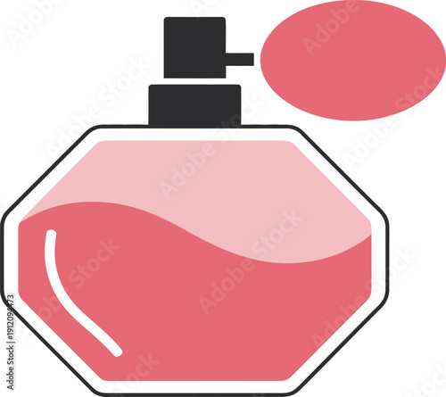 Perfume Bottle Spray Vector Icon: Elegant Octagonal Glass with Pink Liquid and Atomizer for Fragrance and Beauty Concepts