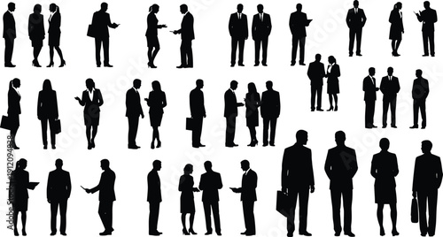 Corporate Business Team Silhouettes Set, Professional Men and Women Meeting Vector Collection