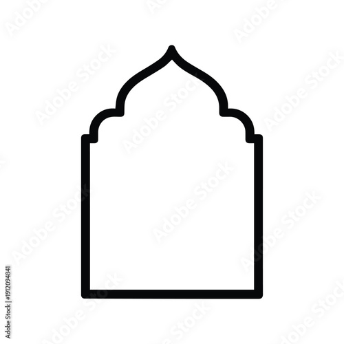 Simple black outline of an islamic arch frame isolated on white background