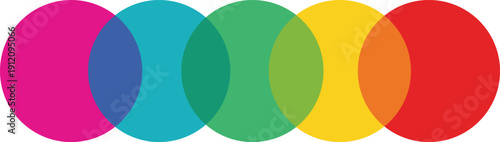 Overlapping translucent ovals in rainbow colors magenta blue green yellow orange red abstract