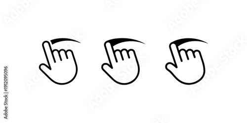 Touch screen gesture icon set with hand finger swiping right motion representing interactive navigation digital interface control and user mobile experience