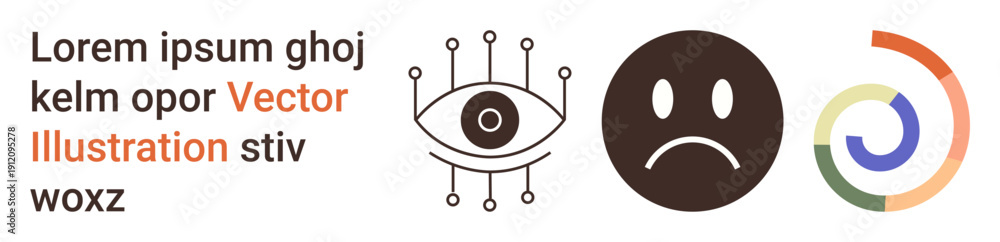 Fototapeta premium Visual communication, data analysis, emotional expression, branding, creativity, and symbolism. Eye icon, sad face spiral graphic. Emotional expression and visual communication concepts