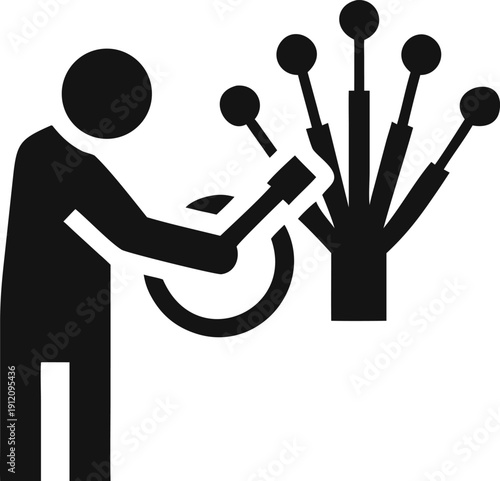 Musician playing a banjo style instrument performing live with multiple microphones on stage